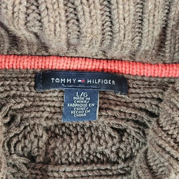 Tommy Hilfiger Sweater Vest Cable Knit Wrap Leather Buckles Women's Large Brown - Picture 4 of 7
